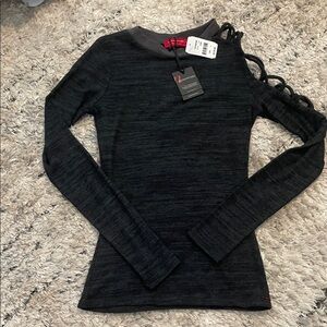 Chic Black Long Sleeve Blouse with Lace Detail